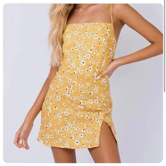 NWOT Princess Polly Dawson Slip Mini Dress Floral Daisies Yellow Size 2 - Picture 1 of 5